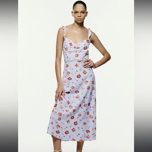 Zara Printer Linen Blend Dress Size medium